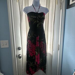 Elegant Black and Pink Floral Halter Dress